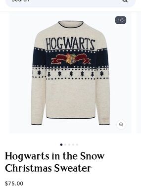 NWOT Official Hogwarts Cream & Navy Embroidered Crewneck Sweater Unisex